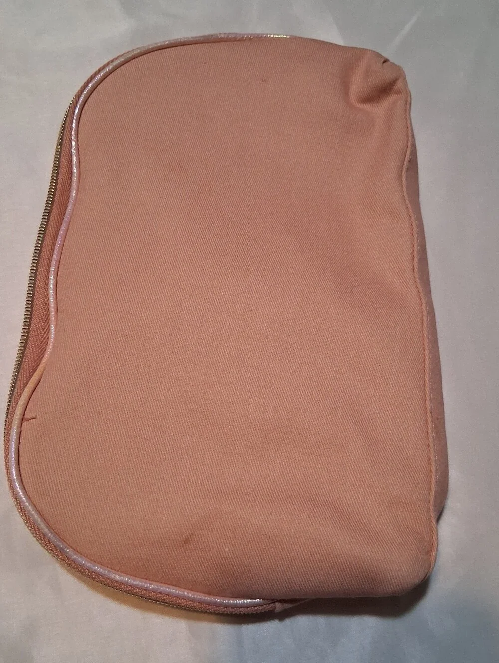 Lancôme Paris Pink Canvas Cosmetic Case Gold Tone Hardware Zip Travel Bag